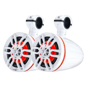 DS18® - HYDRO 375W 8" White Wake Tower Speakers with LED Lights, Pair