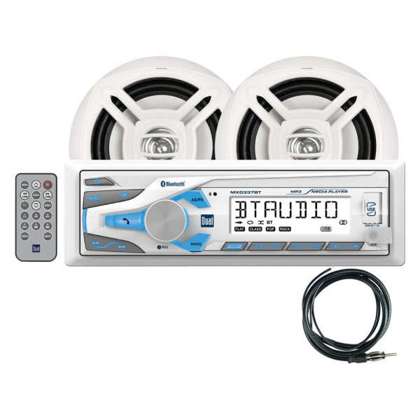 Dual® - White AM/FM/MP3/USB/Aux/Bluetooth Stereo Receiver with Two 6.5" Speakers