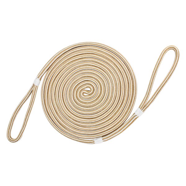 Extreme Max® - BoatTector Premium 3/4" D x 35' L White/Gold Nylon Double Looped Dock Line for Mooring Buoys