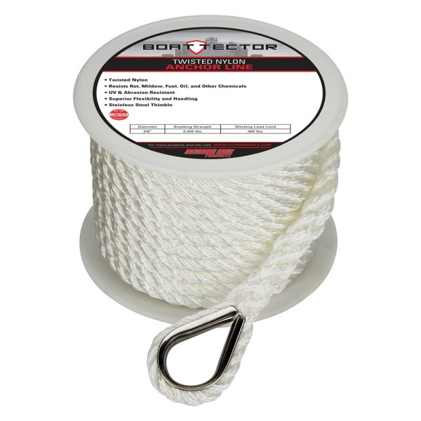 Extreme Max® - BoatTector 3/8" D x 50' L White Nylon Twisted Anchor Line with Thimble