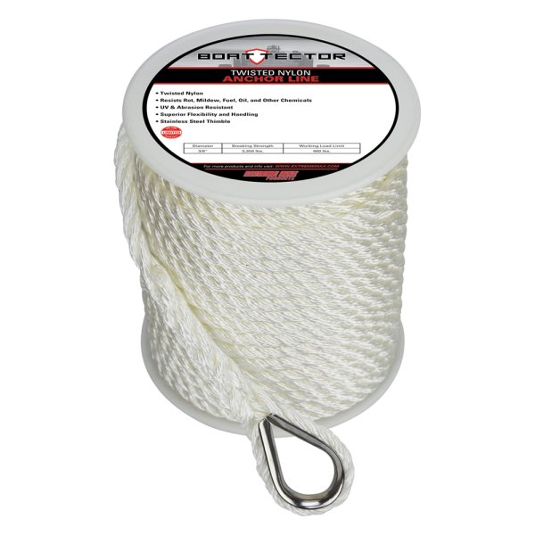 Extreme Max® - BoatTector 3/8" D x 100' L White Nylon Twisted Anchor Line with Thimble
