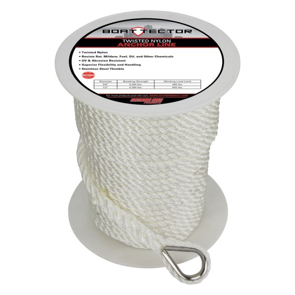 Extreme Max® - BoatTector 3/8" D x 150' L White Nylon Twisted Anchor Line with Thimble