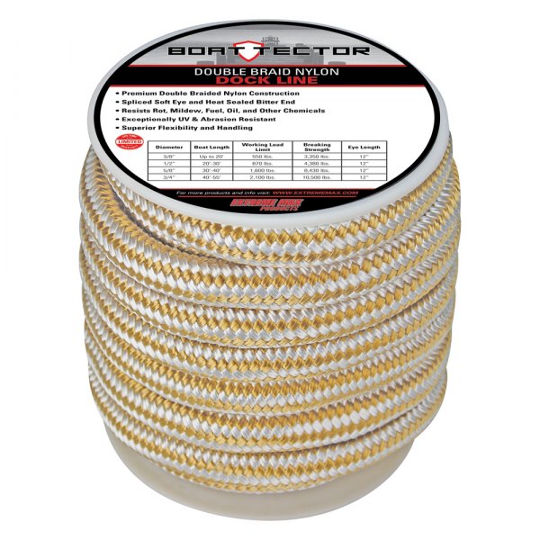 Extreme Max® - BoatTector 3/4" D x 30' L White/Gold Nylon Double Braid Dock Line