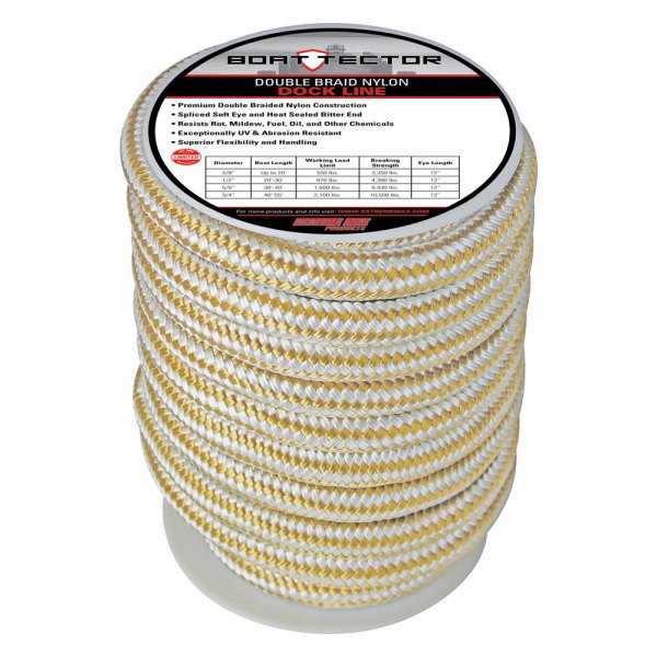 Extreme Max® - BoatTector 3/4" D x 40' L White/Gold Nylon Double Braid Dock Line