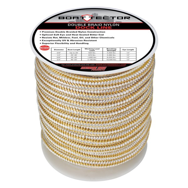 Extreme Max® - BoatTector 3/4" D x 60' L White/Gold Nylon Double Braid Dock Line