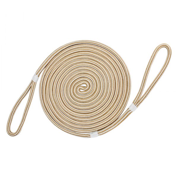 Extreme Max® - BoatTector Premium 3/4" D x 40' L White/Gold Nylon Double Looped Dock Line for Mooring Buoys