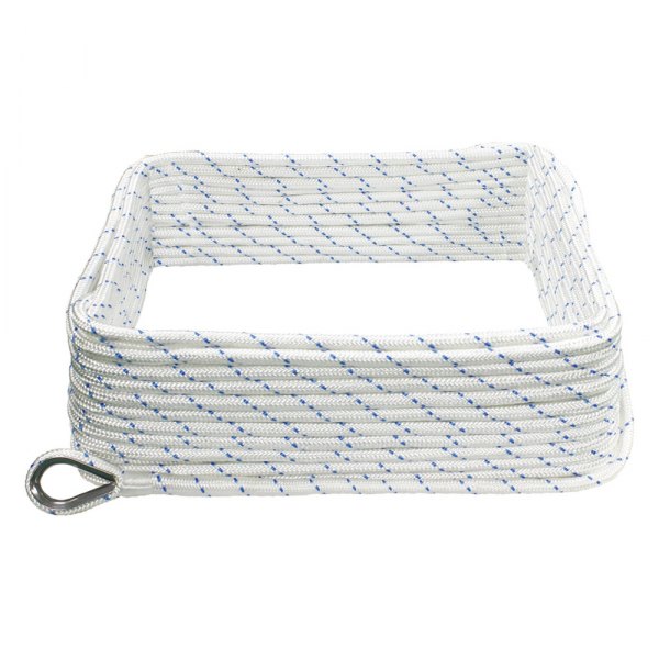 Extreme Max® - BoatTector 3/8" D x 100' L White/Blue Tracer Nylon Double Braid Anchor Line with Thimble