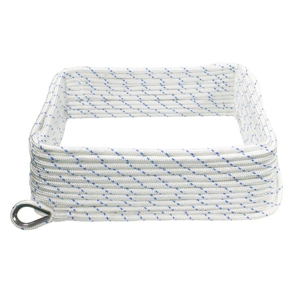 Extreme Max® - BoatTector 3/8" D x 150' L White/Blue Tracer Nylon Double Braid Anchor Line with Thimble