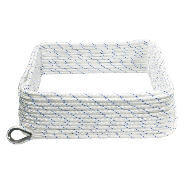 Extreme Max® - BoatTector 3/8" D x 200' L White/Blue Tracer Nylon Double Braid Anchor Line with Thimble