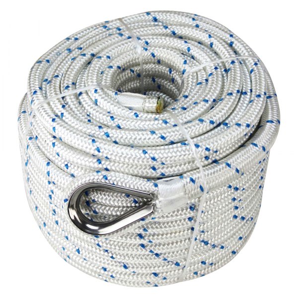 Extreme Max® - BoatTector 5/8" D x 200' L White/Blue Tracer Nylon Double Braid Anchor Line with Thimble