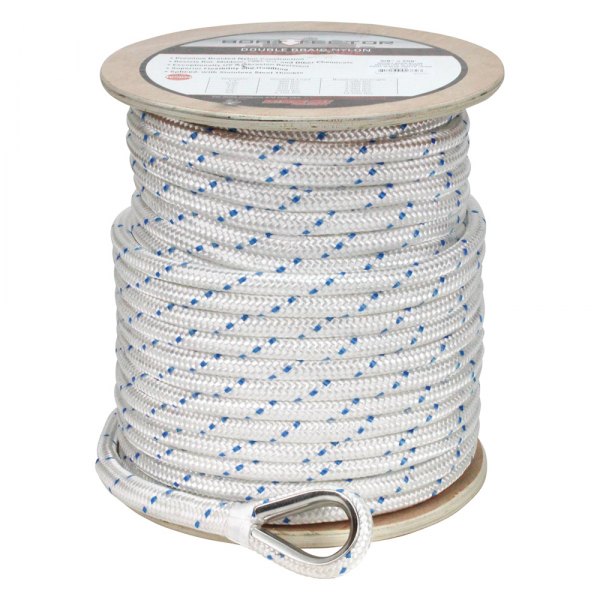Extreme Max® - BoatTector 5/8" D x 250' L White/Blue Tracer Nylon Double Braid Anchor Line with Thimble