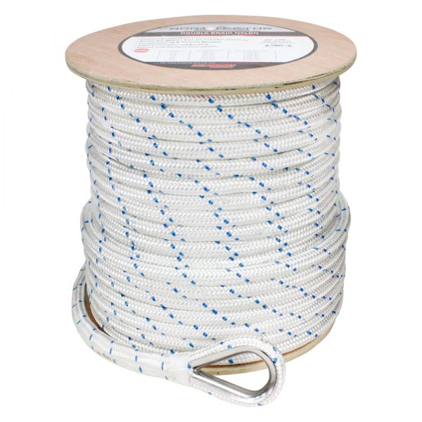 Extreme Max® - BoatTector 3/4" D x 300' L White/Blue Tracer Nylon Double Braid Anchor Line with Thimble