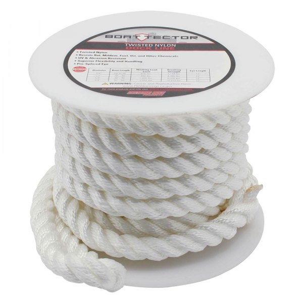 Extreme Max® - BoatTector 3/4" D x 30' L White Nylon Twisted Dock Line