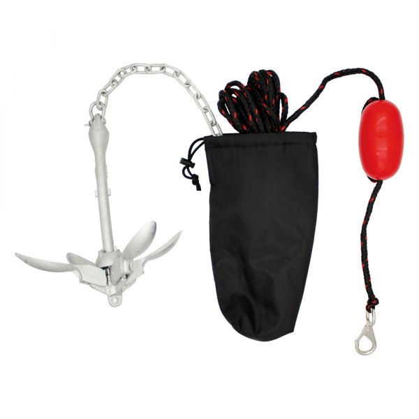Extreme Max® - Deluxe 3 lb Galvanized Steel Grapnel Anchor Kit with Rope, Marker Buoy & Bag