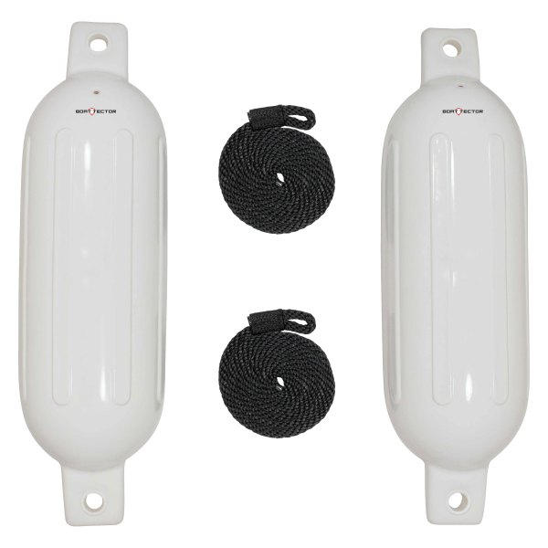 Extreme Max® - BoatTector 6.5" D x 22" L White Twin Eye Cylindrical Inflatable Fender with Rope