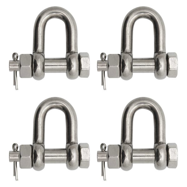 Extreme Max® - BoatTector 3/8" Stainless Steel Bolt-Type Chain D Shackle, 4 Pieces