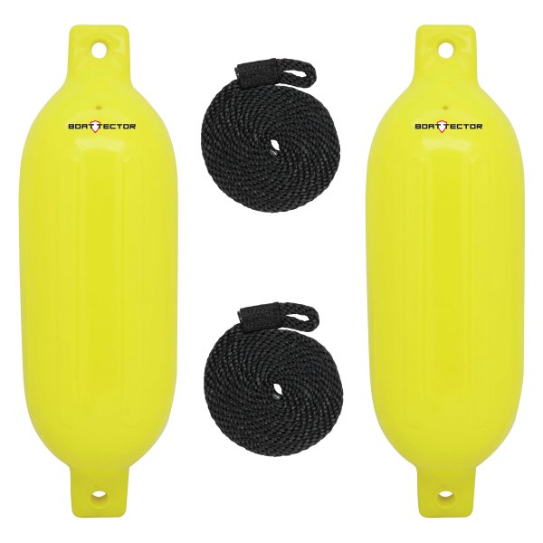 Extreme Max® - BoatTector 6.5" D x 22" L Neon Yellow Twin Eye Cylindrical Inflatable Fender with Rope