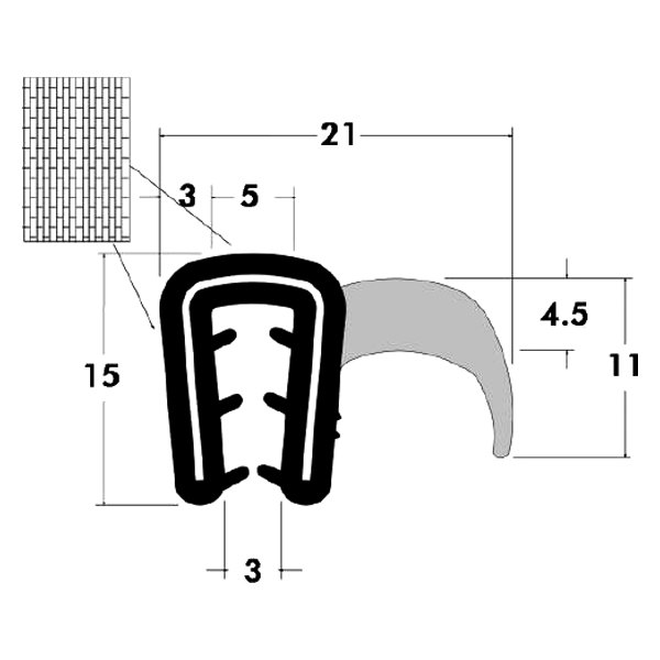 Fairchild® - 25' L Black Sponge Bulb & Dense Rubber Trim Seal with Flexible Segmented Steel Core for 0.09"-0.12" Edge