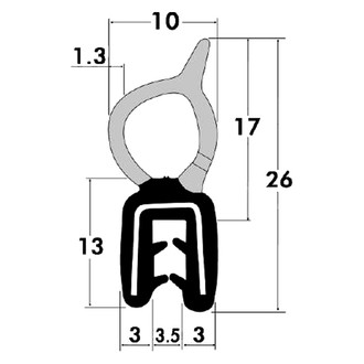 Fairchild® 15500-25 - 25' L Black Sponge Bulb & Dense Rubber Trim Seal with Flexible Segmented Steel Core for 0.11"-0.14" Edge