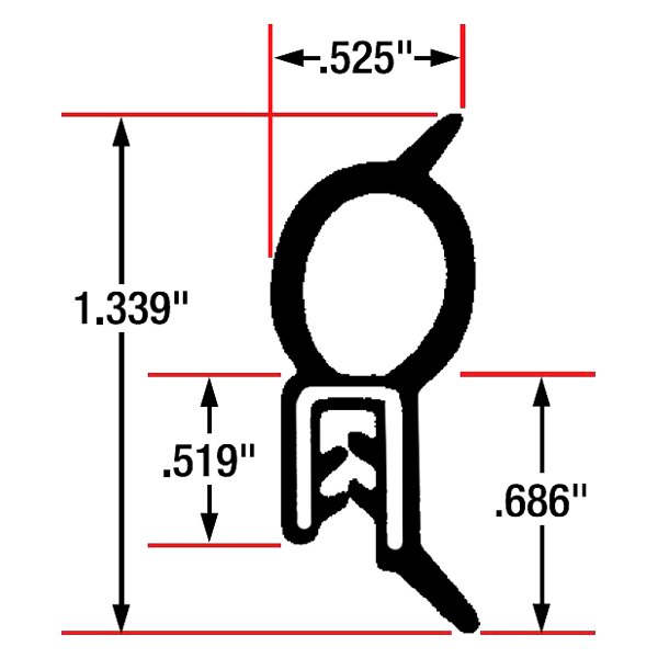 Fairchild® - 25' L Black Sponge Bulb & Dense Rubber Trim Seal with Flexible Segmented Steel Core for 0.060"-0.079" Edge