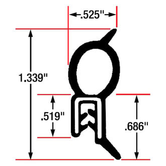 Fairchild® 1609-25 - 25' L Black Sponge Bulb & Dense Rubber Trim Seal with Flexible Segmented Steel Core for 0.060"-0.079" Edge