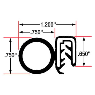 Fairchild® 1616-25 - 25' L Black Sponge Bulb & Dense Rubber Trim Seal with Flexible Steel Wire Core for 0.11"-0.13" Edge