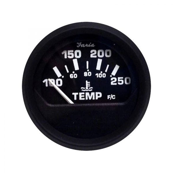 Faria Beede Instruments® - Euro Series 2.06" Black Dial/Black Aluminum Bezel In-Dash Mount Water Temperature Gauge