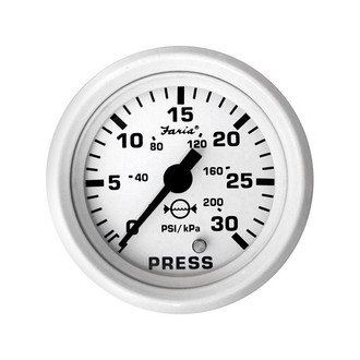 Faria Beede Instruments® - Dress Series White Dial/White Aluminum Bezel 2.06" In-Dash Mount Water Pressure Gauge