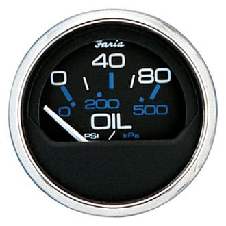 Faria Beede Instruments® - Chesapeake Series Black Dial/Polished Stainless Steel Bezel 2.06" In-Dash Mount Oil Pressure Gauge