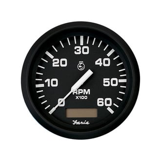 Faria Beede Instruments® - Euro Series Black Dial/Black Aluminum Bezel 3.37" In-Dash Mount Tachometer/Hourmeter Gauge