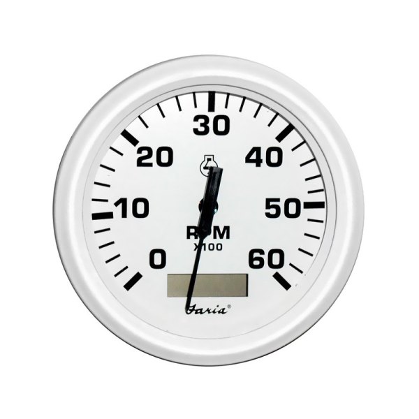 Faria Beede Instruments® - Dress Series 3.37" White Dial/White Aluminum Bezel In-Dash Mount Tachometer/Hourmeter Gauge