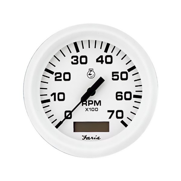 Faria Beede Instruments® - Dress Series 3.37" White Dial/White Aluminum Bezel In-Dash Mount Tachometer/Hourmeter Gauge