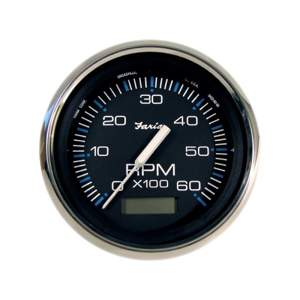 Faria Beede Instruments® - Chesapeake Series 3.37" Black Dial/Polished Stainless Steel Bezel In-Dash Mount Tachometer/Hourmeter Gauge