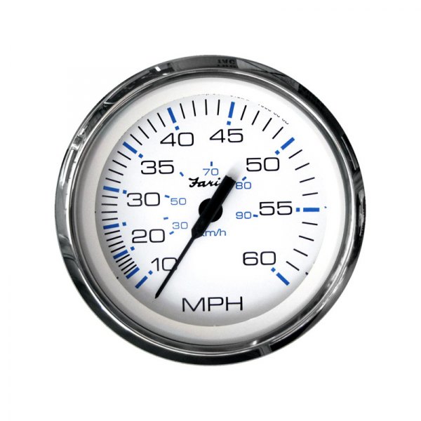 Faria Beede Instruments® - Chesapeake Series 3.37" White Dial/Polished Stainless Steel Bezel In-Dash Mount Mechanical Speedometer Gauge