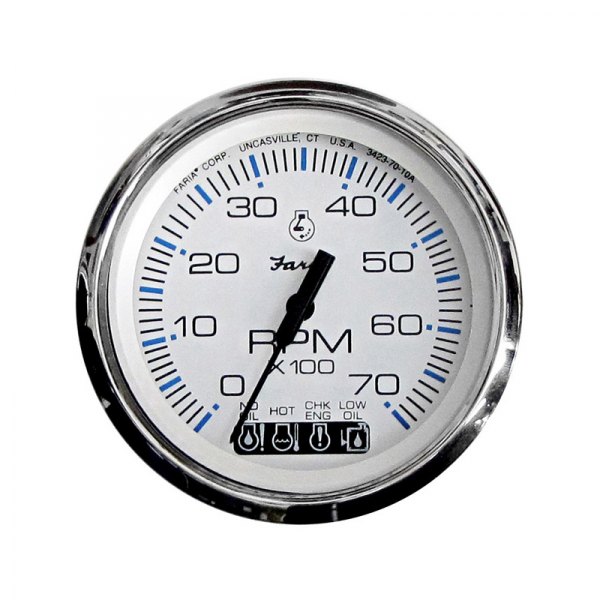 Faria Beede Instruments® - Chesapeake Series 3.37" White Dial/Polished Stainless Steel Bezel In-Dash Mount Tachometer Gauge