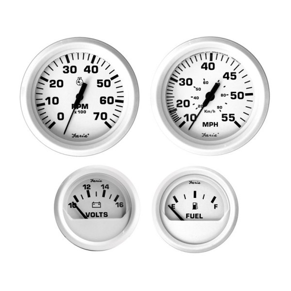 Faria Beede Instruments® - Dress Series 2.06"/3.37" White Dial/White Aluminum Bezel In-Dash Mount 4-Piece Outboard Gauge Set
