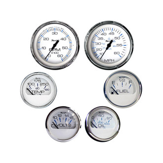 Faria Beede Instruments® - Chesapeake Series White Dial/Polished Stainless Steel Bezel 2.06"/3.37" In-Dash Mount Gauge Set