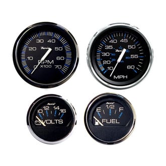 Faria Beede Instruments® - Chesapeake Series 2.06"/3.37" Black Dial/Polished Stainless Steel Bezel In-Dash Mount 4-Piece Outboard Gauge Set