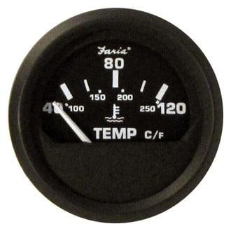 Faria Beede Instruments® - Euro Series Black Dial/Black Aluminum Bezel 2.06" In-Dash Mount Water Temperature Gauge
