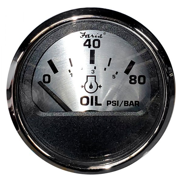 Faria Beede Instruments® - Spun Series 2.06" Silver Dial/Polished Stainless Steel Bezel In-Dash Mount Oil Pressure Gauge