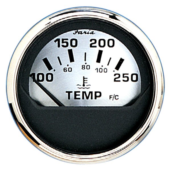 Faria Beede Instruments® - Spun Series 2.06" Silver Dial/Polished Stainless Steel Bezel In-Dash Mount Water Temperature Gauge