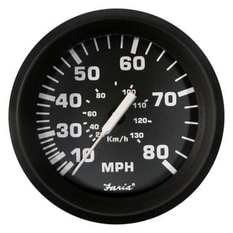 Faria Beede Instruments® - Euro Series 3.37" Black Dial/Black Aluminum Bezel In-Dash Mount Mechanical Speedometer Gauge