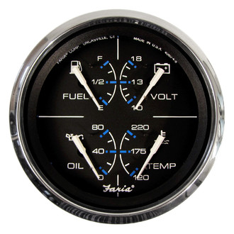 Faria Beede Instruments® - Chesapeake Series Black Dial/Polished Stainless Steel Bezel 3.37" In-Dash Mount Multifunction Gauge