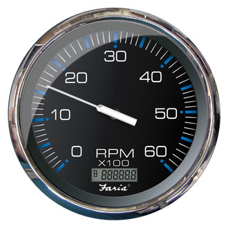 Faria Beede Instruments® 33763 - Chesapeake Series 5" Black Dial/Polished Stainless Steel Bezel In-Dash Mount Tachometer/Hourmeter Gauge
