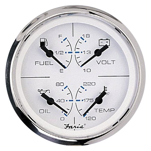 Faria Beede Instruments® - Chesapeake Series 3.37" White Dial/Polished Stainless Steel Bezel In-Dash Mount Multifunction Gauge