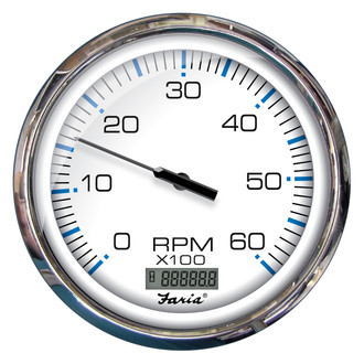 Faria Beede Instruments® 33863 - Chesapeake Series 5" White Dial/Polished Stainless Steel Bezel In-Dash Mount Tachometer/Hourmeter Gauge