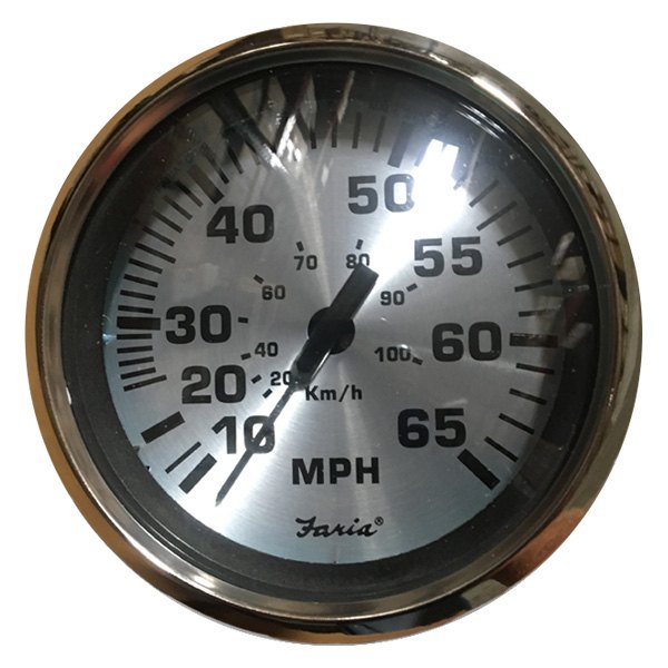 Faria Beede Instruments® - Spun Series 3.37" Silver Dial/Polished Stainless Steel Bezel In-Dash Mount Mechanical Speedometer Gauge