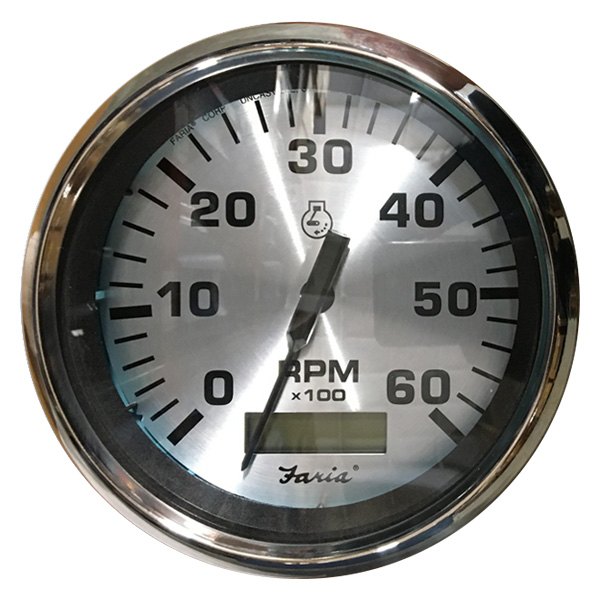 Faria Beede Instruments® - Spun Series 3.37" Silver Dial/Polished Stainless Steel Bezel In-Dash Mount Tachometer/Hourmeter Gauge