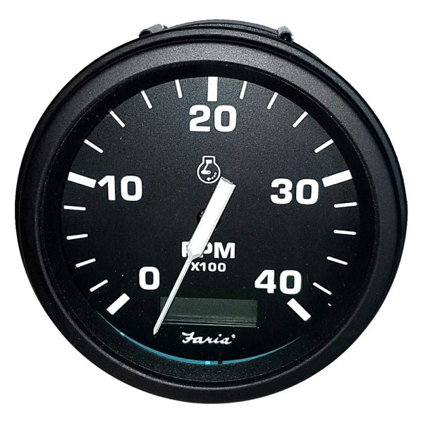 Faria Beede Instruments® - Heavy-Duty 3.37" Black Dial/Black Bezel In-Dash Mount Tachometer/Hourmeter Gauge
