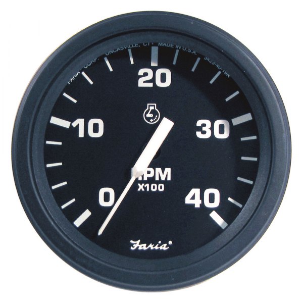 Faria Beede Instruments® - Heavy-Duty 3.37" Black Dial/Black Bezel In-Dash Mount Tachometer/Hourmeter Gauge